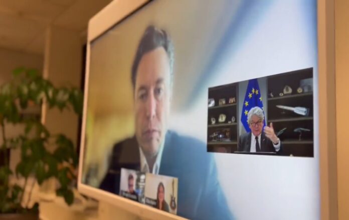 Elon Musk EU Meeting Thierry Breton Screen Image Twitter 11302022