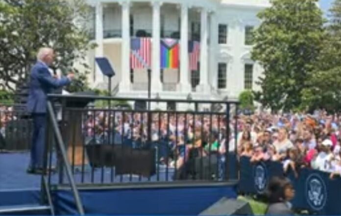 Biden Pride Month Speech Screen Image White House Pool Video 06102023 e1686420055729