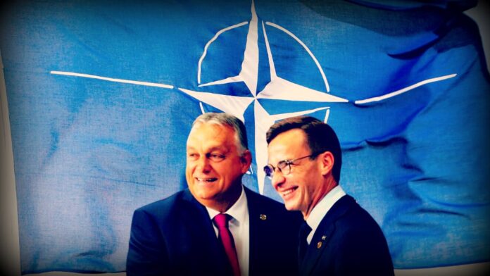 Orban and Kristersson Nato flag