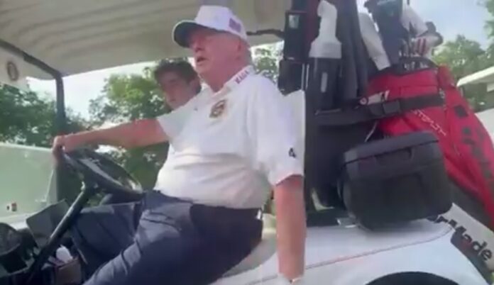 trump trashes biden kamala golf course screen image viral video posted 07032024